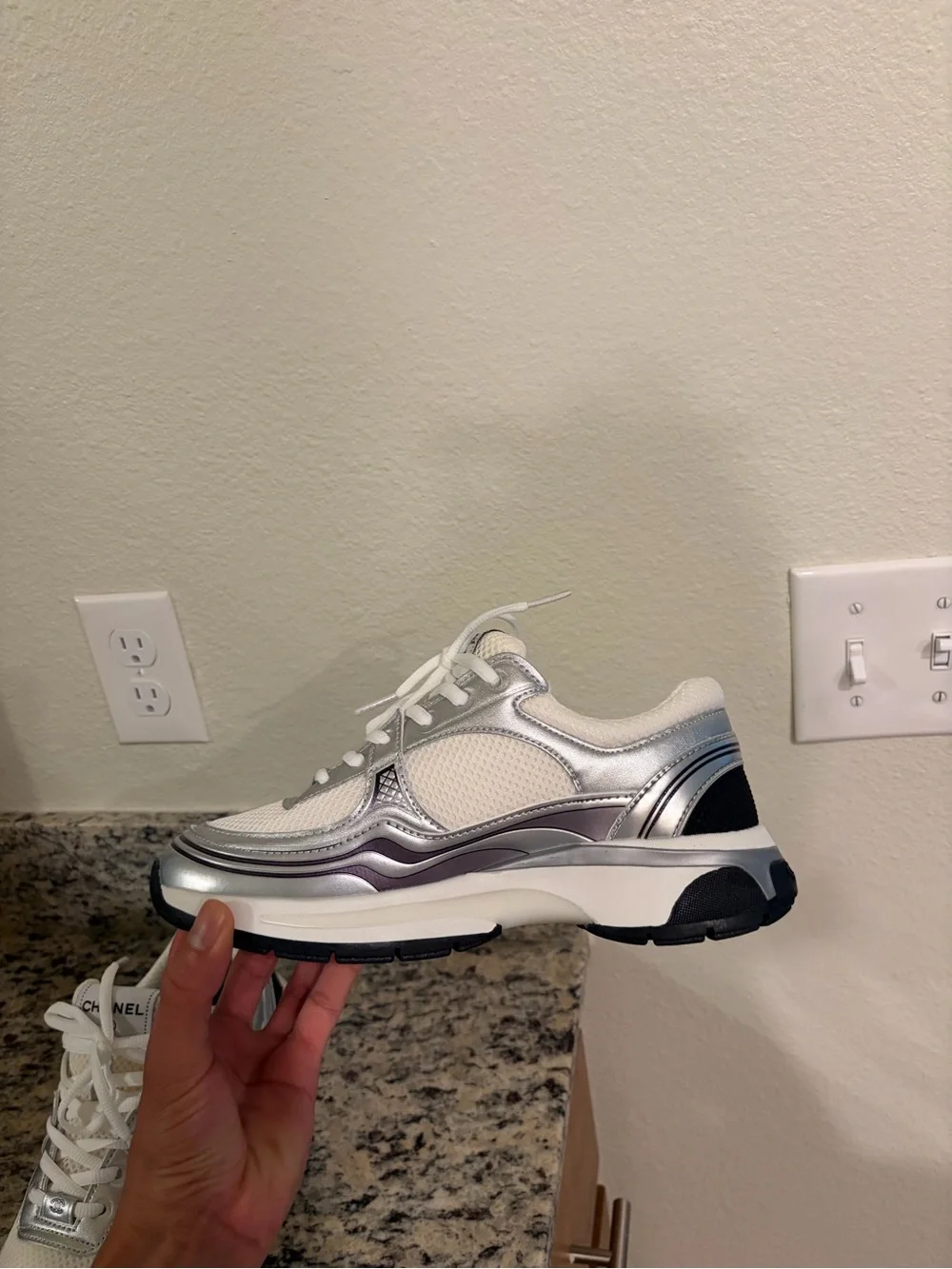 Chanel Silver & White Athletic Sneakers for men or women - Picture 8 of 8
